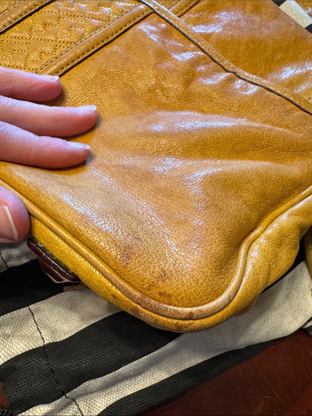 L.A.M.B. Honey Mustard Leather Shoulder Bag with Tassel - Picture 7 of 9